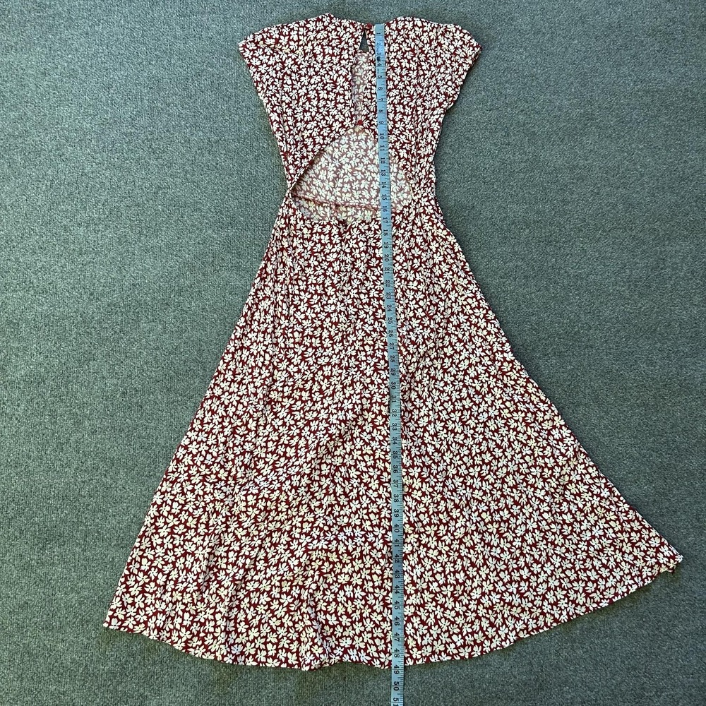 Reformation Dress Womens 2 Red Floral Cutout Maxi Fit Flare Short Sleeve Slit - Picture 3 of 16